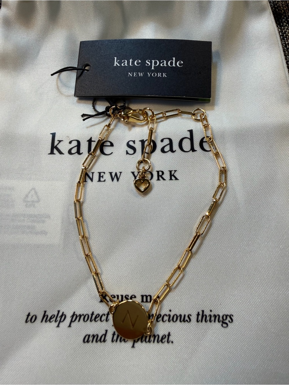 Kate Spade Gold Initial N Gold Charm Bracelet Chain NEW With Gift Bag - Picture 3 of 8